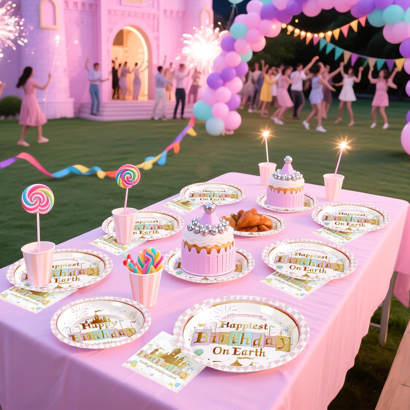 96 Pcs Princess Castle Birthday Party Plates and Napkins - Grencian