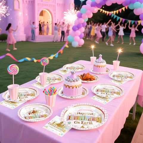 96 Pcs Princess Castle Birthday Party Plates and Napkins - Grencian