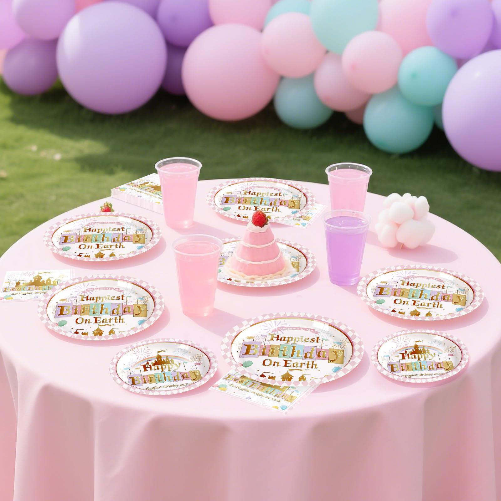 96 Pcs Princess Castle Birthday Party Plates and Napkins - Grencian