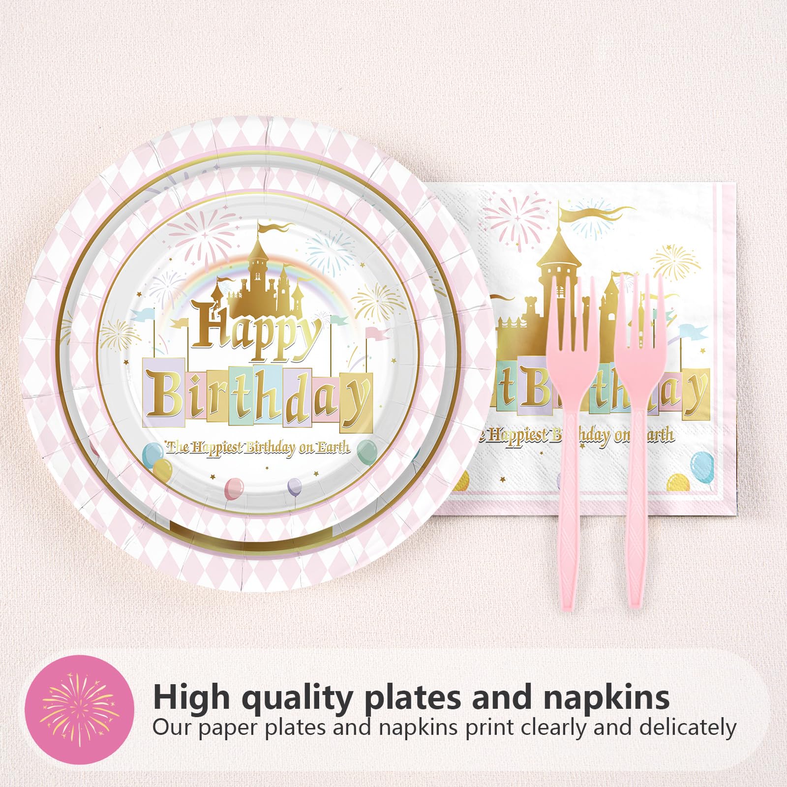 96 Pcs Princess Castle Birthday Party Plates and Napkins - Grencian