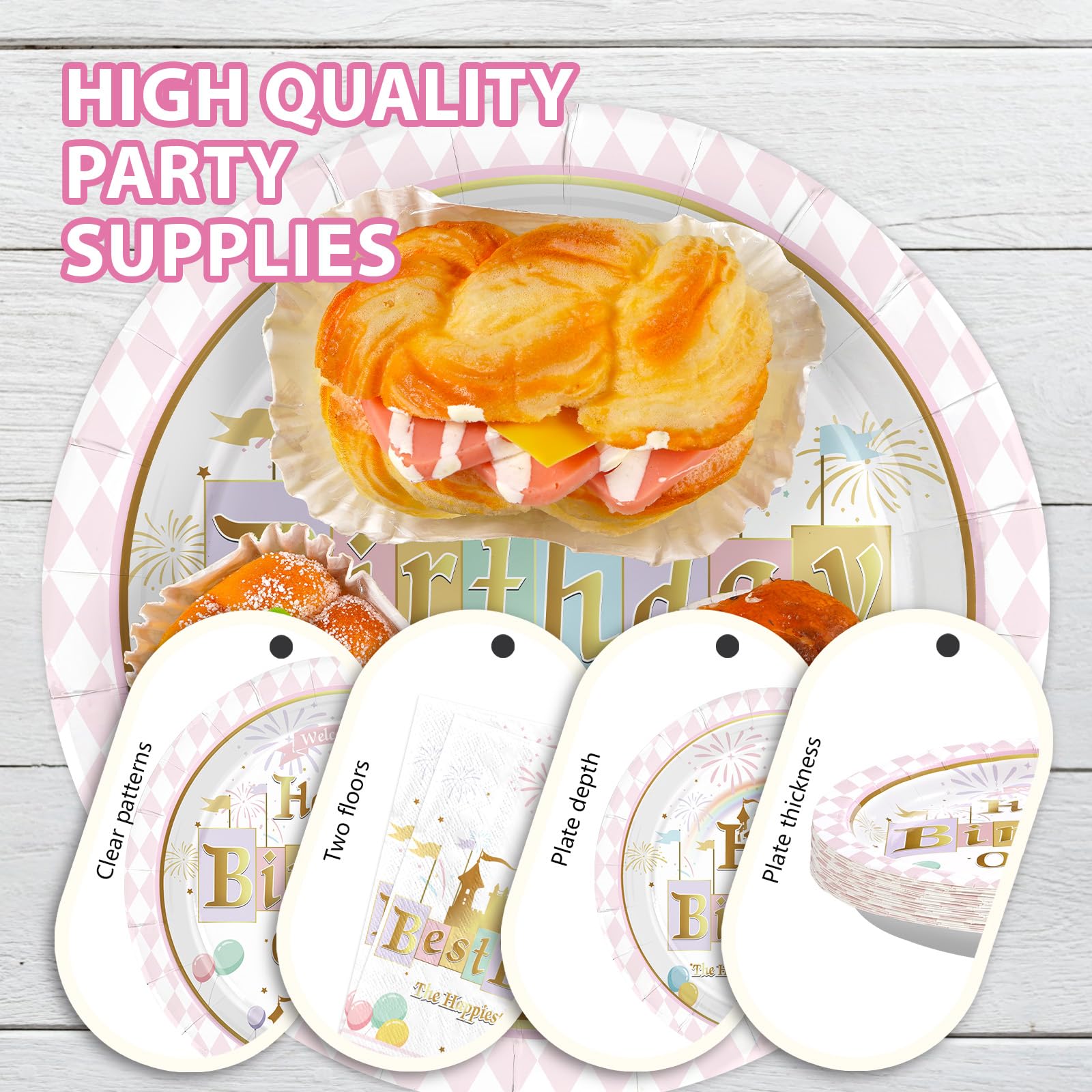 96 Pcs Princess Castle Birthday Party Plates and Napkins - Grencian