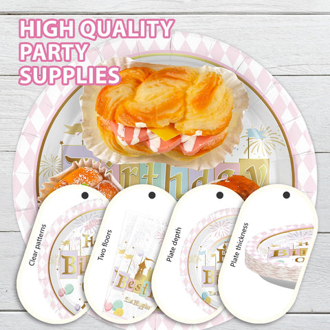 96 Pcs Princess Castle Birthday Party Plates and Napkins - Grencian