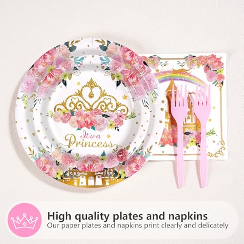 96 Pcs Princess Castle Party Plates and Napkins - Grencian