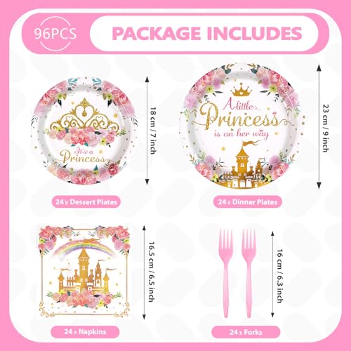 96 Pcs Princess Castle Party Plates and Napkins - Grencian