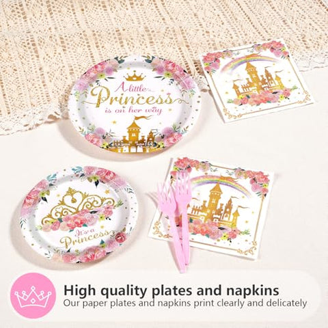 96 Pcs Princess Castle Party Plates and Napkins - Grencian