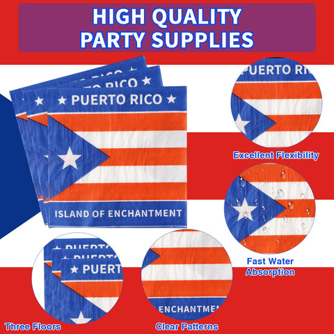 96 Pcs Puerto Rico Flag Party Plates and Napkins - Grencian