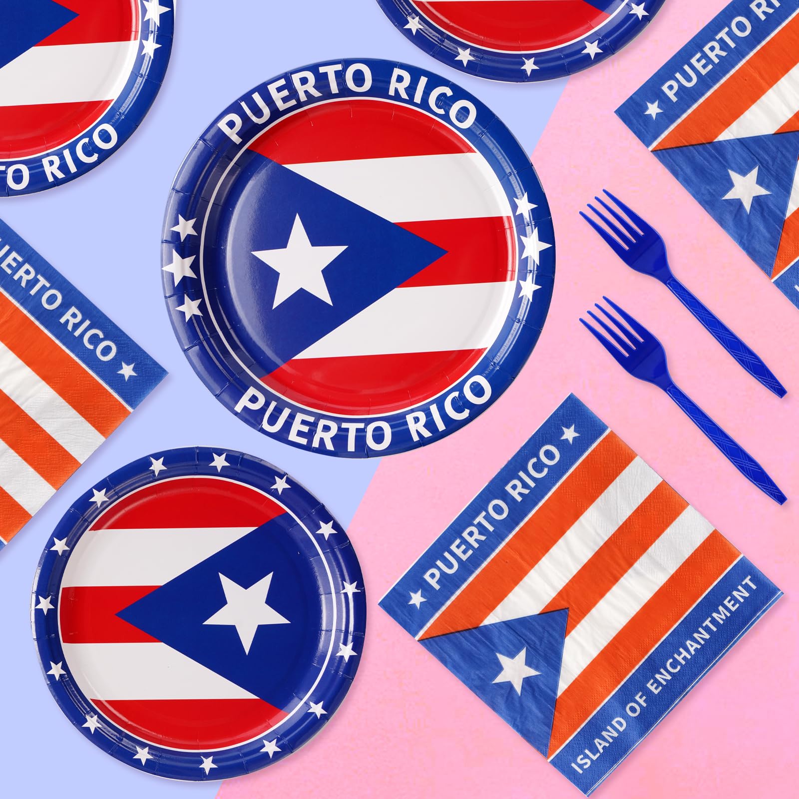 96 Pcs Puerto Rico Flag Party Plates and Napkins - Grencian