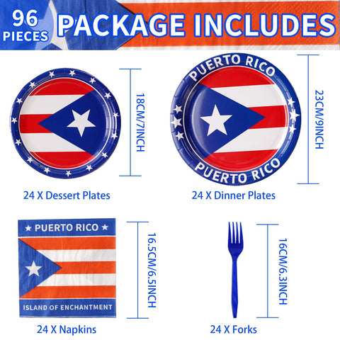 96 Pcs Puerto Rico Flag Party Plates and Napkins - Grencian