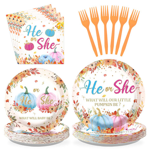 96 Pcs Pumpkin Gender Reveal Party Plates and Napkins - Grencian