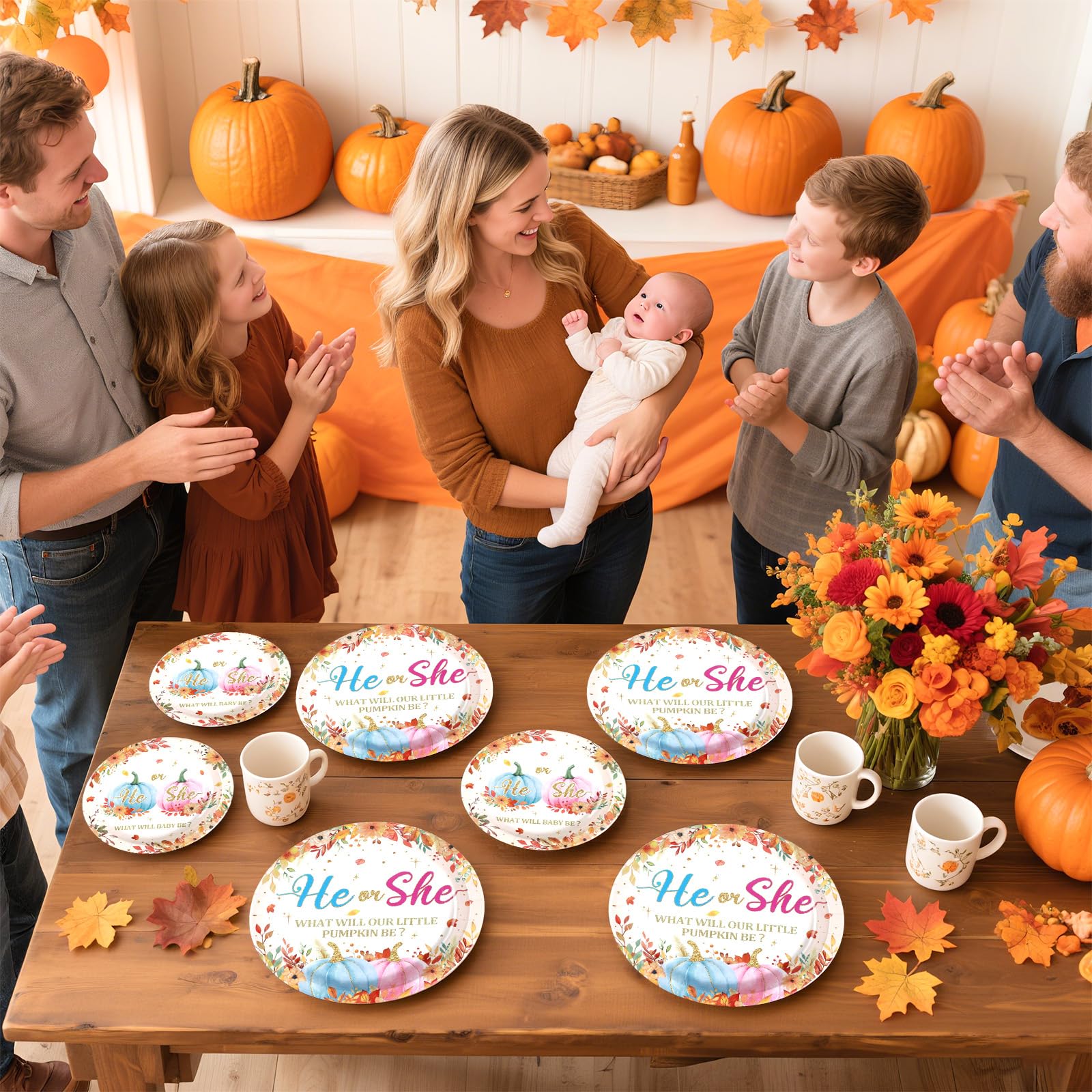 96 Pcs Pumpkin Gender Reveal Party Plates and Napkins - Grencian