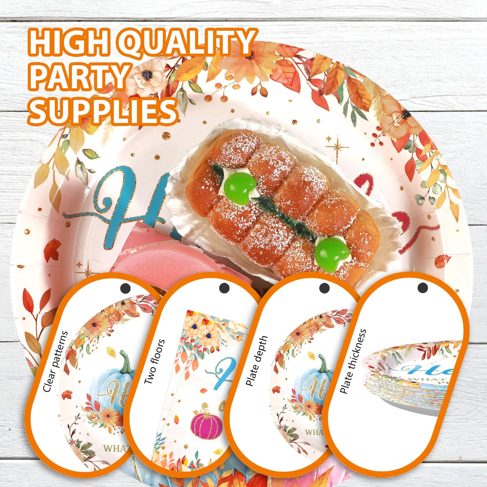 96 Pcs Pumpkin Gender Reveal Party Plates and Napkins - Grencian