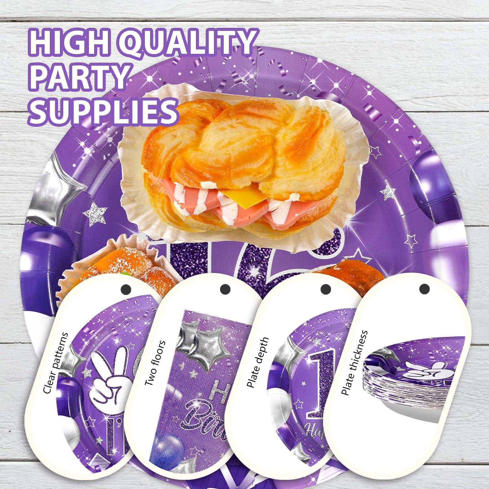 96 Pcs Purple 10th Birthday Party Plates and Napkins - Grencian