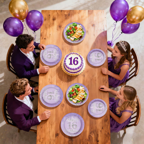 96 Pcs Light Purple 16th Birthday Party Plates and Napkins - Grencian