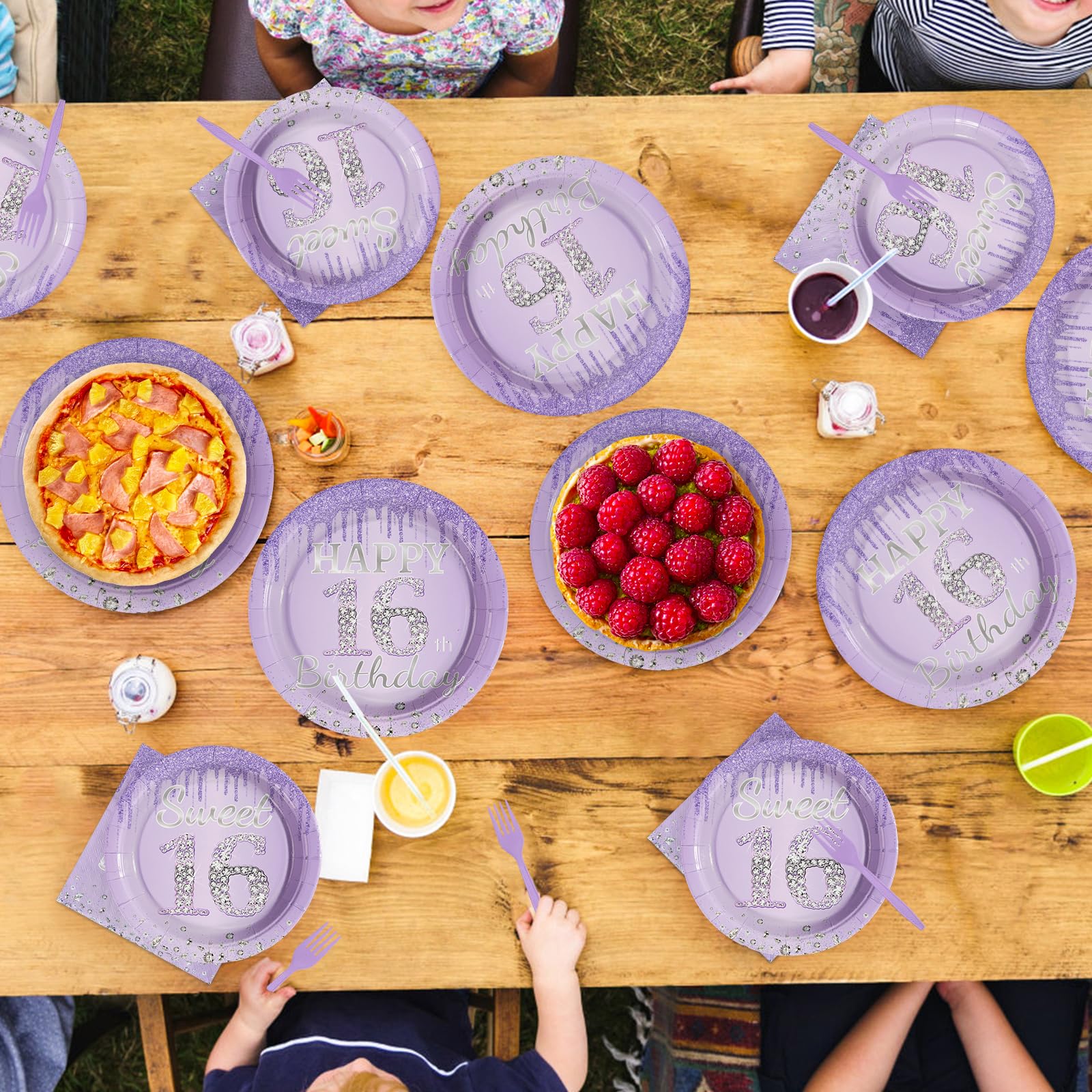 96 Pcs Light Purple 16th Birthday Party Plates and Napkins - Grencian