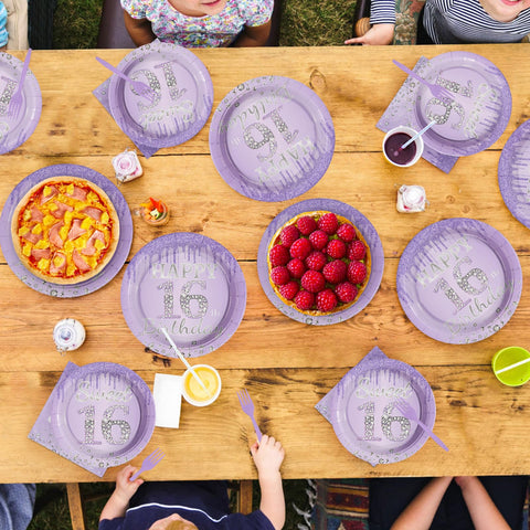 96 Pcs Light Purple 16th Birthday Party Plates and Napkins - Grencian