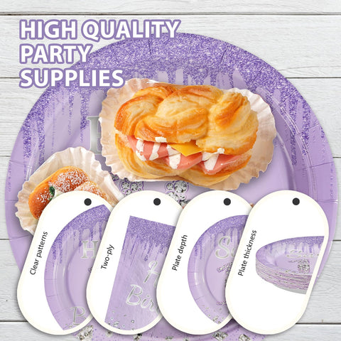 96 Pcs Light Purple 16th Birthday Party Plates and Napkins - Grencian