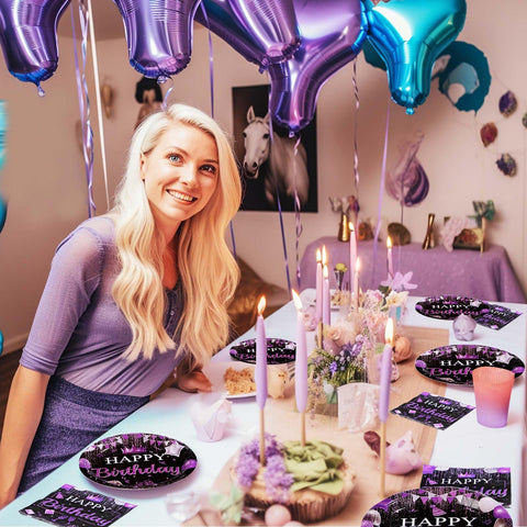 96 Pcs Purple Birthday Party Plates and Napkins - Grencian