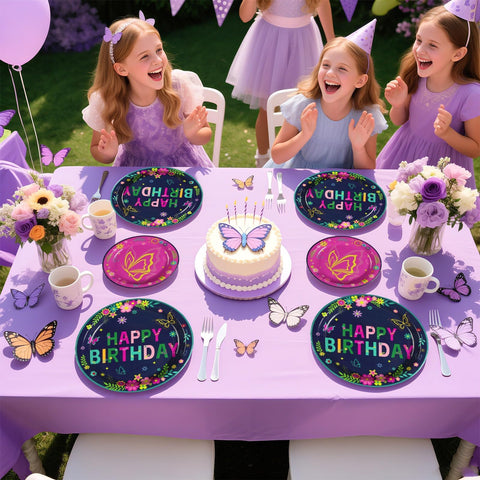 96 Pcs Purple Butterfly Birthday Party Plates and Napkins - Grencian