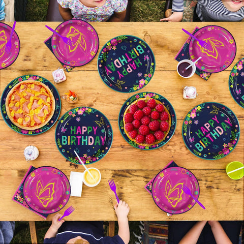 96 Pcs Purple Butterfly Birthday Party Plates and Napkins - Grencian