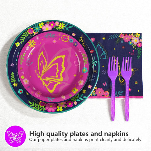 96 Pcs Purple Butterfly Birthday Party Plates and Napkins - Grencian