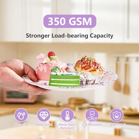 96 Pcs Purple Floral Birthday Party Plates and Napkins - Grencian