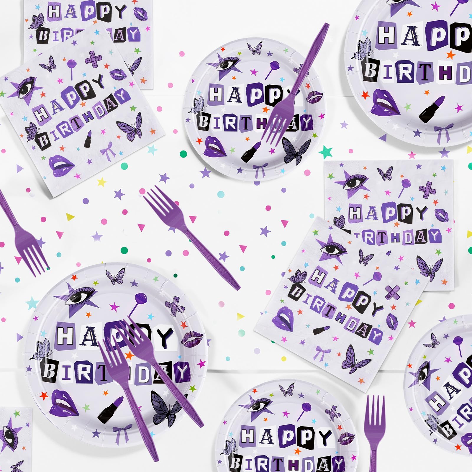 96 Pcs Purple Music Birthday Party Plates and Napkins - Grencian