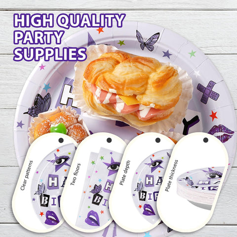 96 Pcs Purple Music Birthday Party Plates and Napkins - Grencian