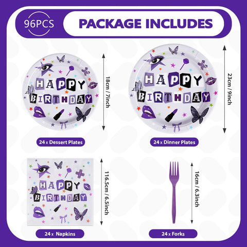 96 Pcs Purple Music Birthday Party Plates and Napkins - Grencian