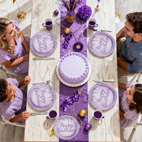 96 Pcs Purple Silver Birthday Party Plates and Napkins - Grencian