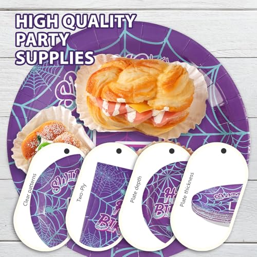 96 Pcs Purple Spiderweb 5th Birthday Party Plates and Napkins - Grencian