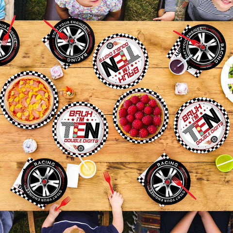 96 Pcs Race Car 10th Birthday Party Plates and Napkins - Grencian