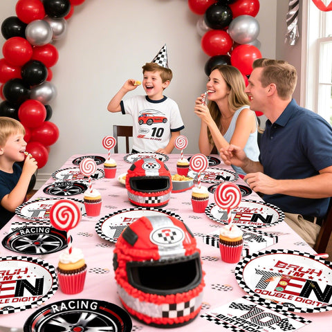 96 Pcs Race Car 10th Birthday Party Plates and Napkins - Grencian