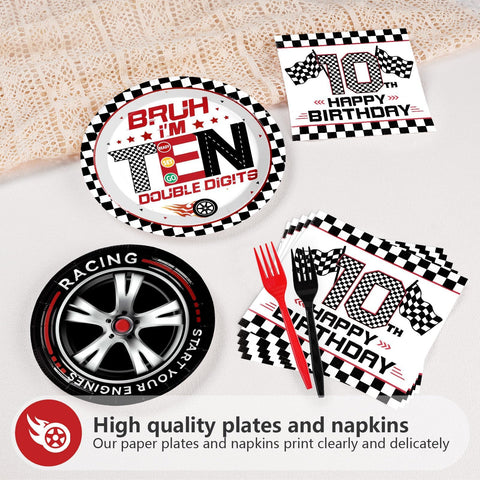 96 Pcs Race Car 10th Birthday Party Plates and Napkins - Grencian