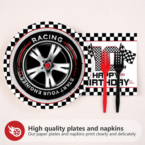 96 Pcs Race Car 10th Birthday Party Plates and Napkins - Grencian