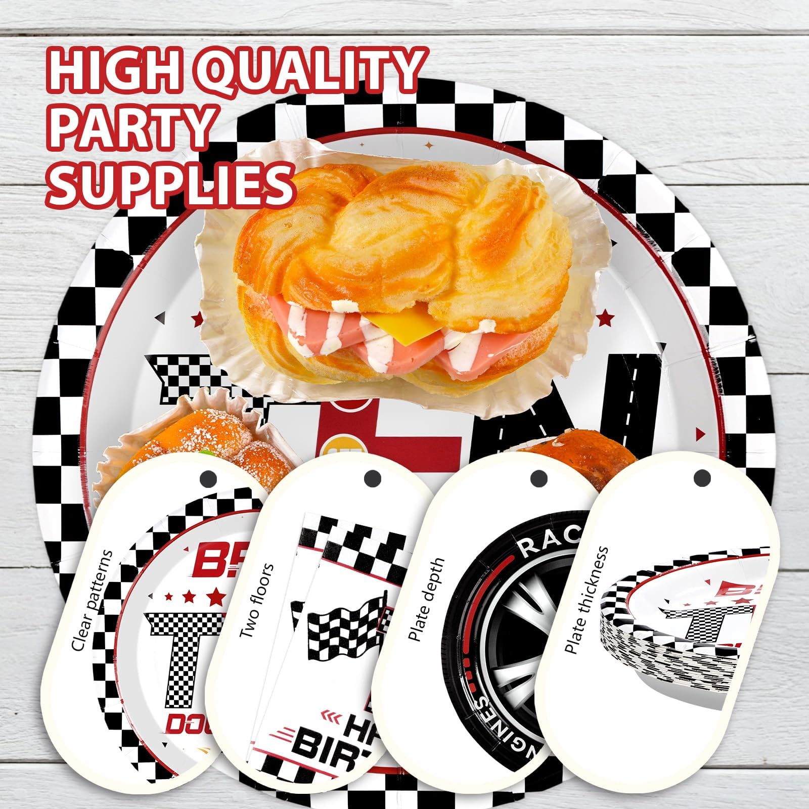 96 Pcs Race Car 10th Birthday Party Plates and Napkins - Grencian