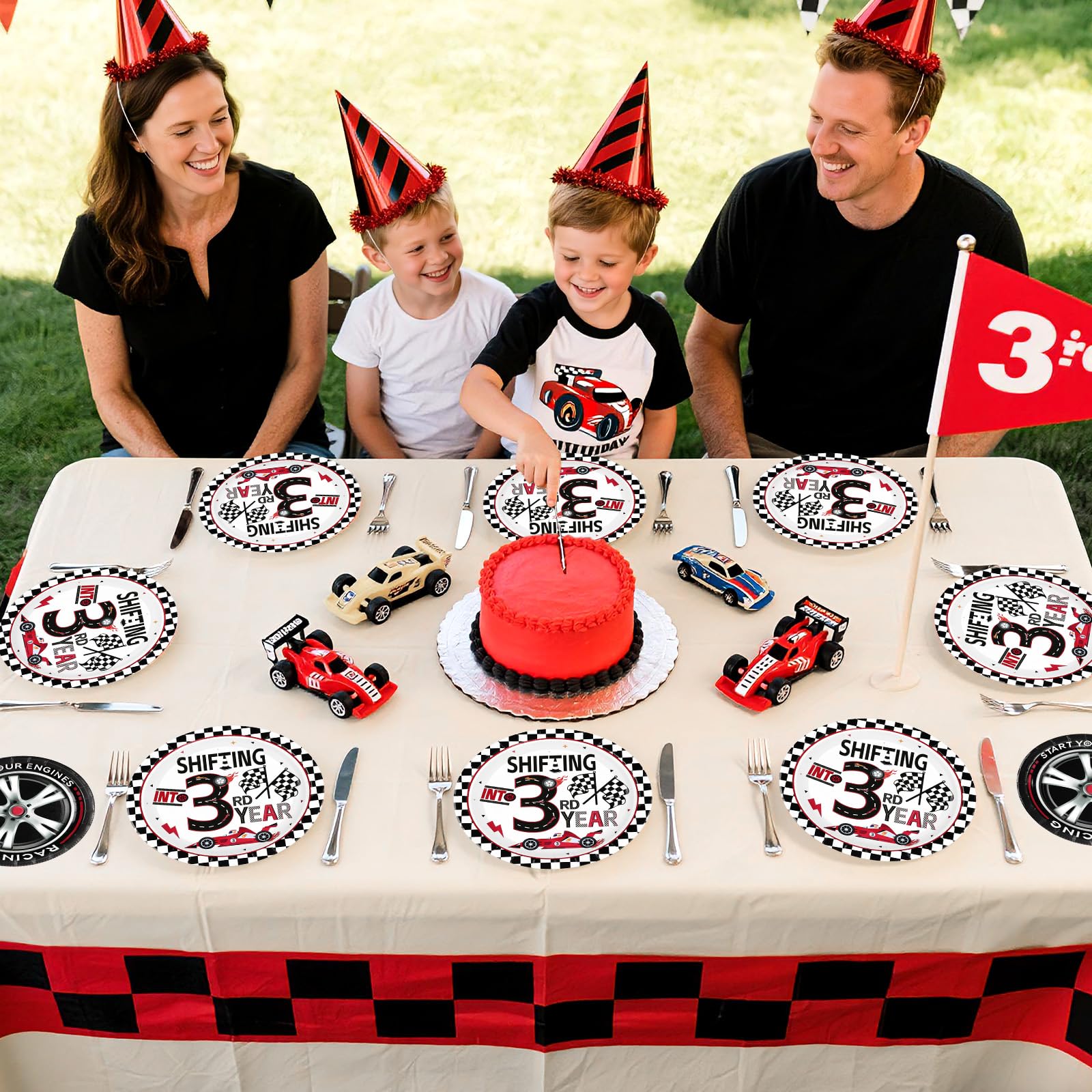 96 Pcs Race Car 3rd Birthday Party Plates and Napkins - Grencian