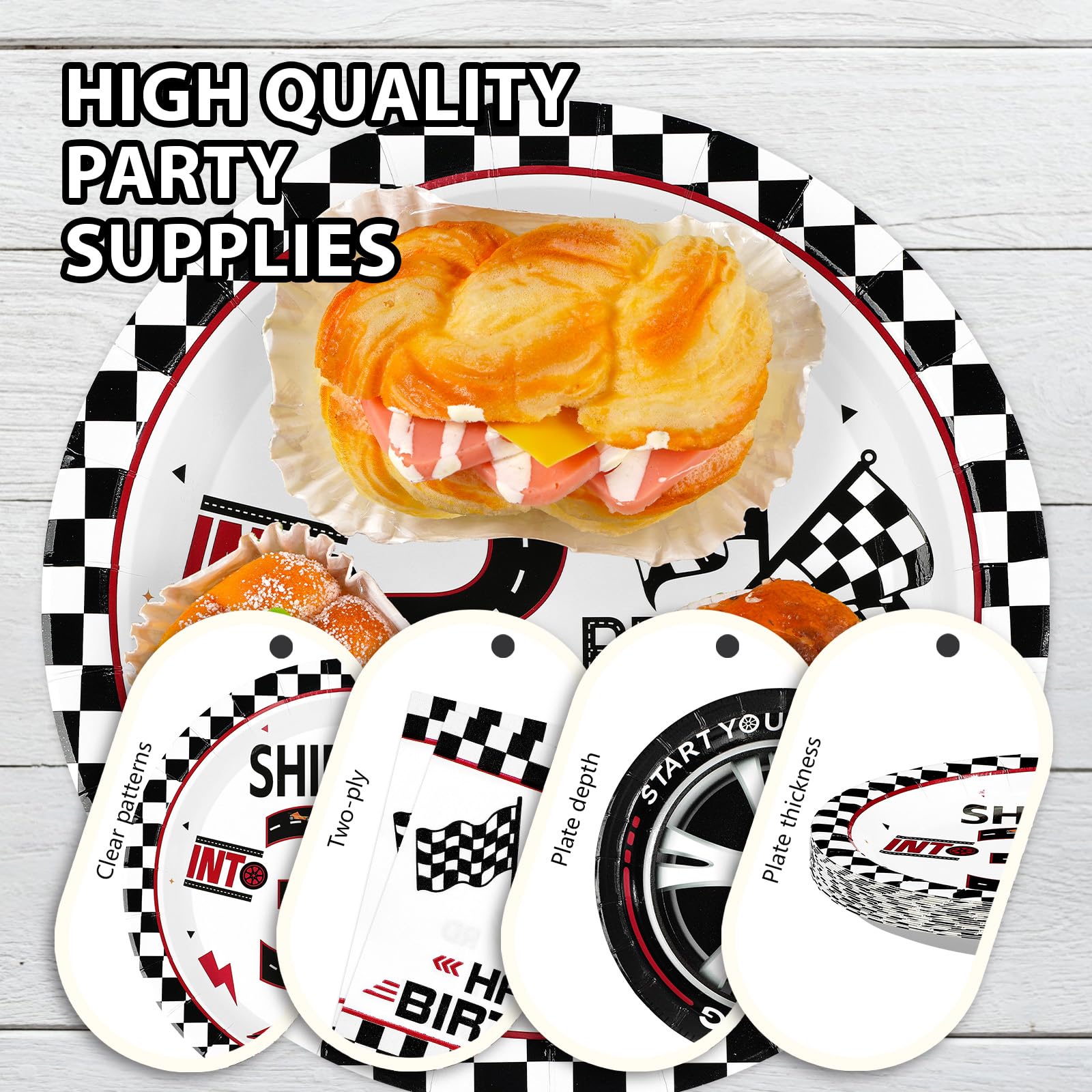 96 Pcs Race Car 3rd Birthday Party Plates and Napkins - Grencian