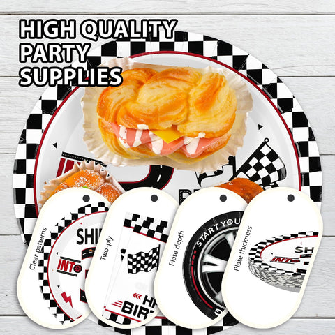 96 Pcs Race Car 3rd Birthday Party Plates and Napkins - Grencian