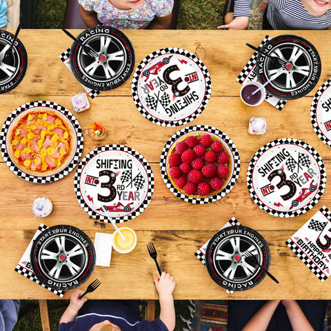 96 Pcs Race Car 3rd Birthday Party Plates and Napkins - Grencian