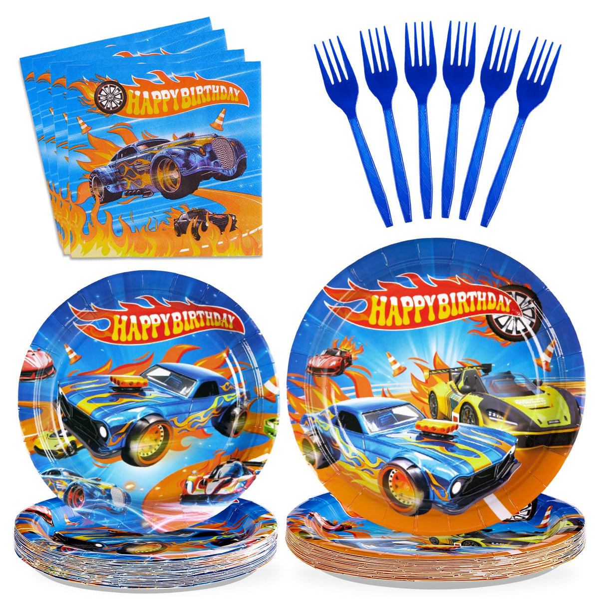 96 Pcs Race Car Birthday Party Plates and Napkins - Grencian
