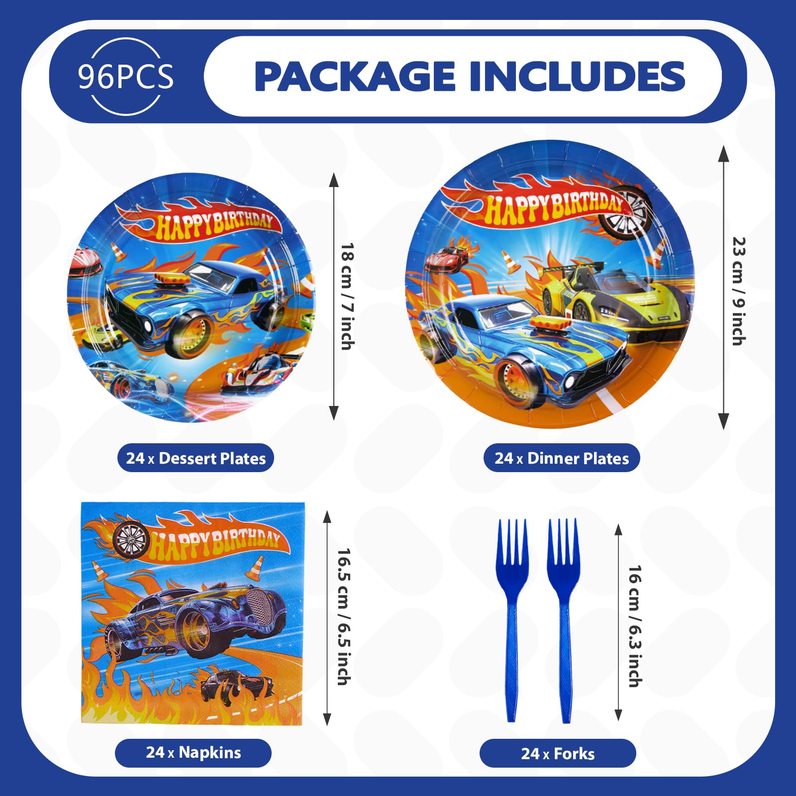96 Pcs Race Car Birthday Party Plates and Napkins - Grencian