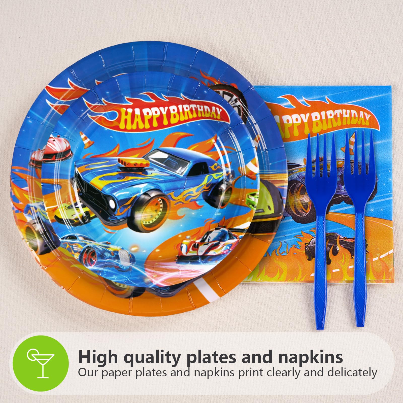 96 Pcs Race Car Birthday Party Plates and Napkins - Grencian