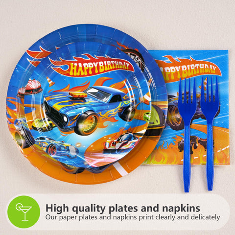 96 Pcs Race Car Birthday Party Plates and Napkins - Grencian