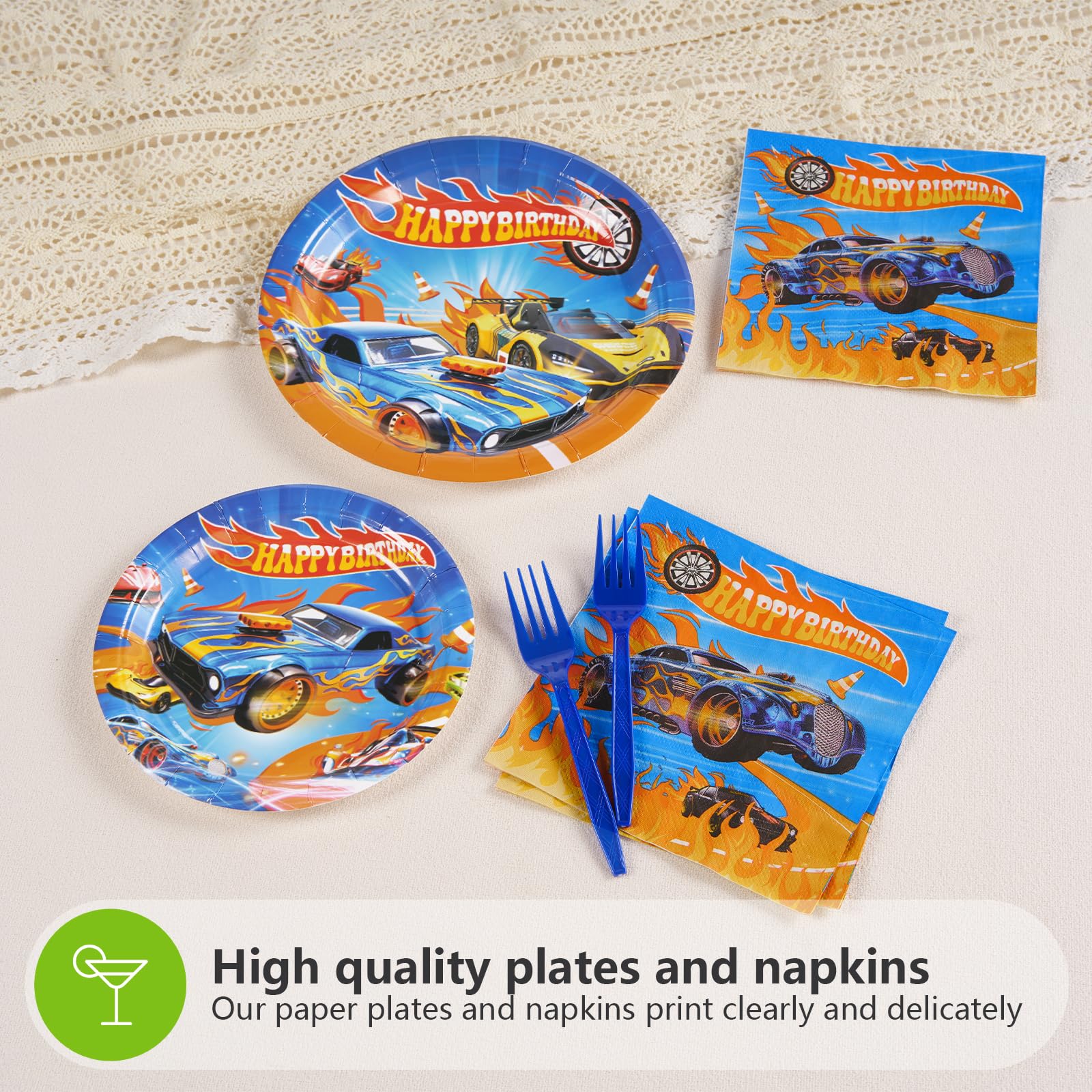 96 Pcs Race Car Birthday Party Plates and Napkins - Grencian