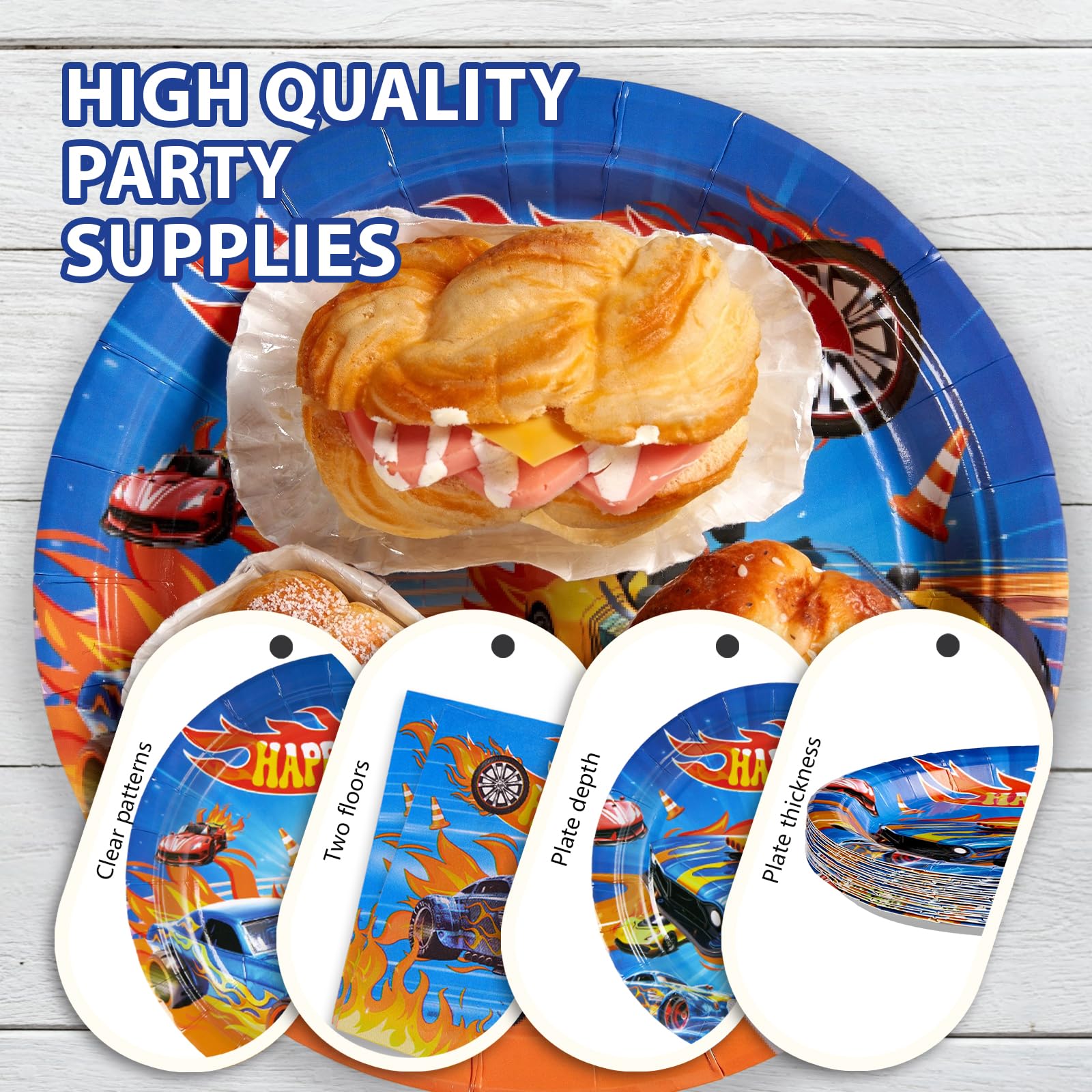 96 Pcs Race Car Birthday Party Plates and Napkins - Grencian