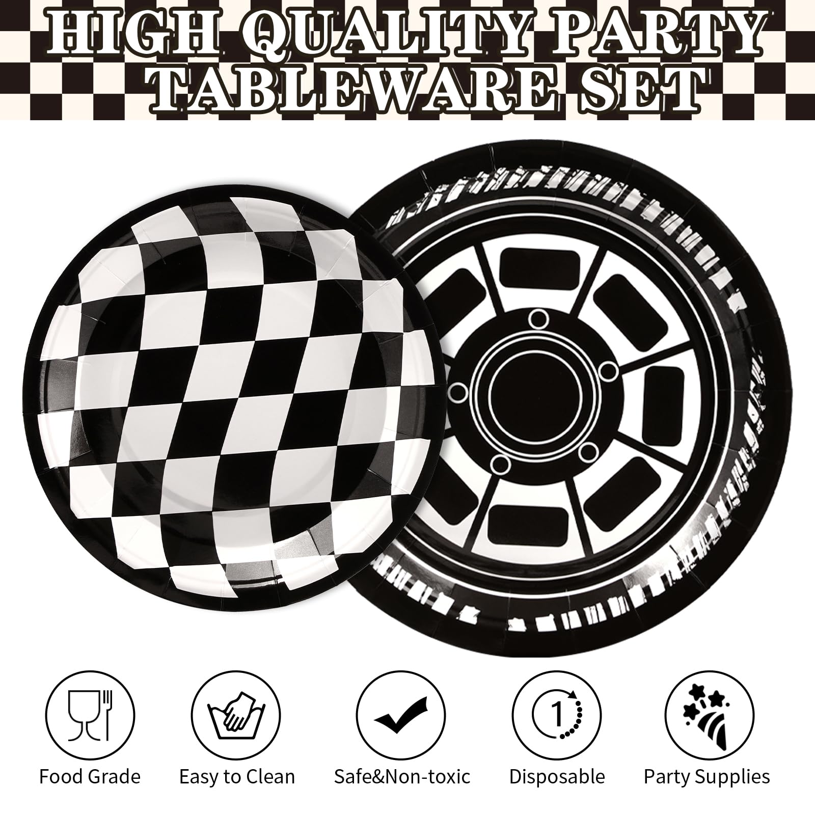 96 Pcs Race Car Party Plates and Napkins - Grencian