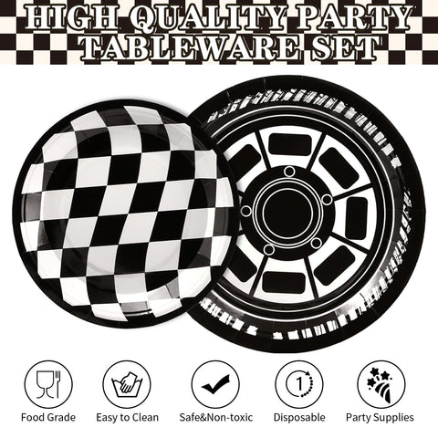 96 Pcs Race Car Party Plates and Napkins - Grencian