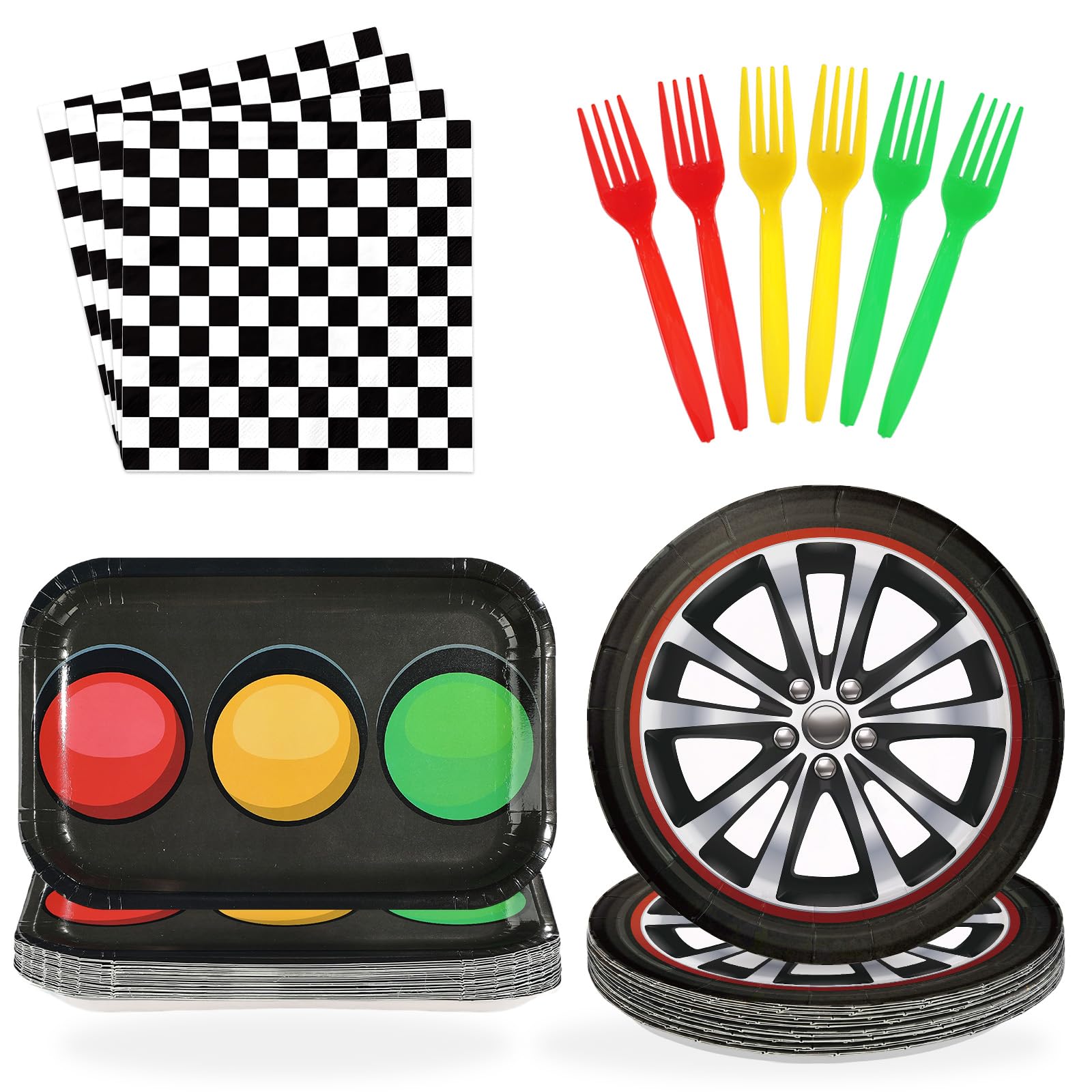 96 Pcs Racing Theme Party Plates and Napkins - Grencian