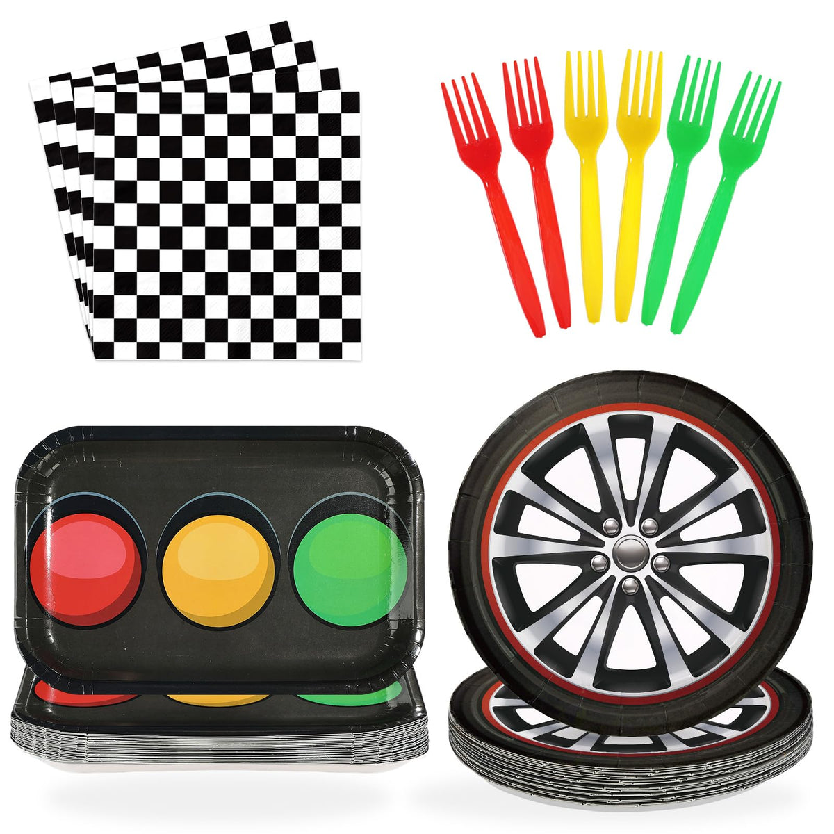 96 Pcs Racing Theme Party Plates and Napkins - Grencian