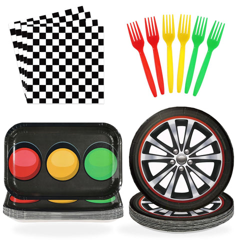 96 Pcs Racing Theme Party Plates and Napkins - Grencian